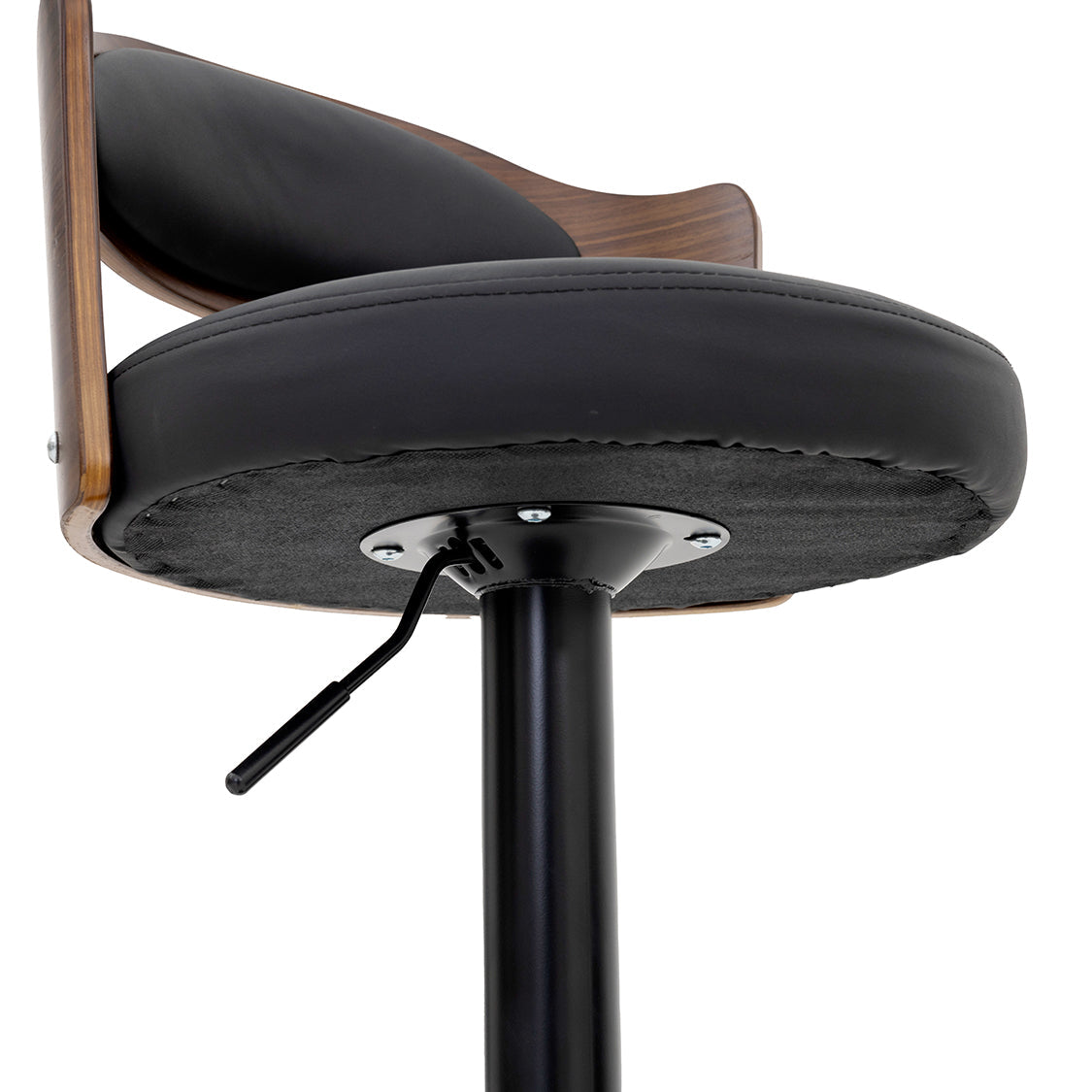 Black Leather Bar Stool with Walnut Wood Backrest Luxury Casa