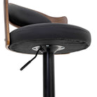 Black Leather Bar Stool with Walnut Wood Backrest Luxury Casa