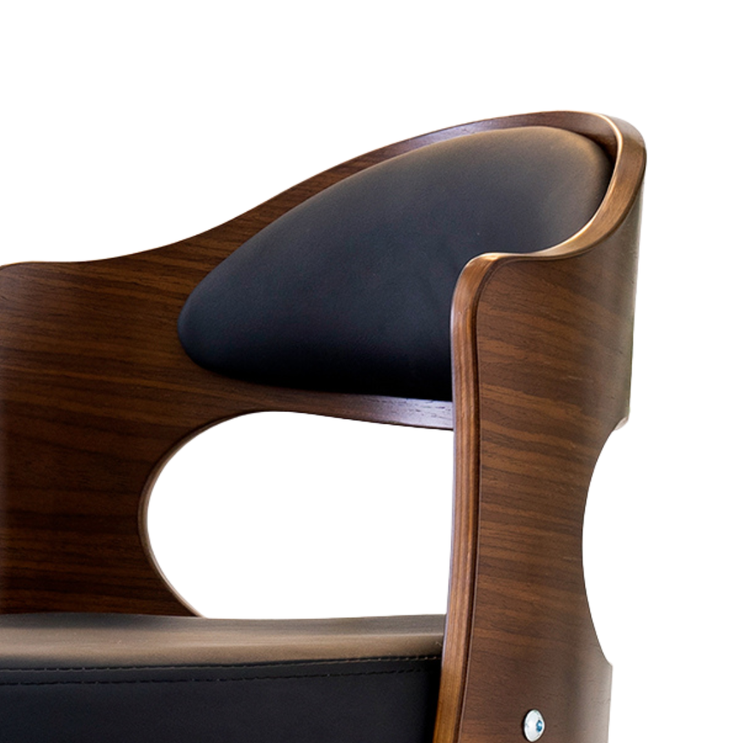 Black Leather Bar Stool with Walnut Wood Backrest Luxury Casa