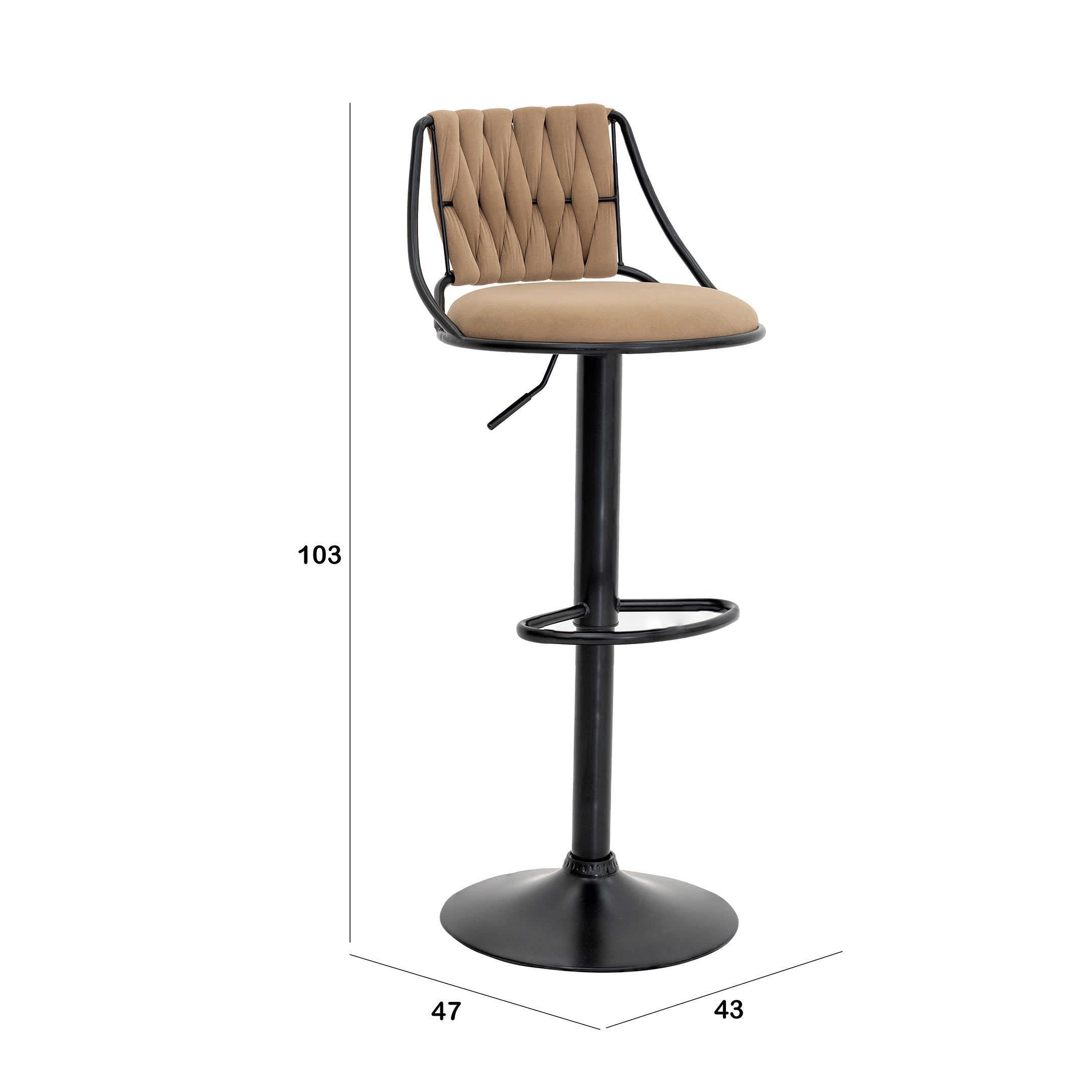 Brown Velvet Bar Stool with Black Base Luxury Casa