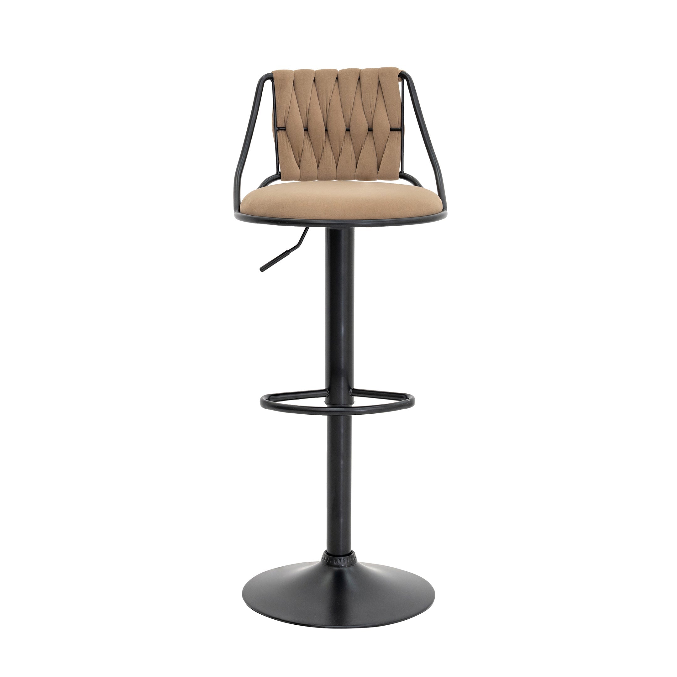 Brown Velvet Bar Stool with Black Base Luxury Casa