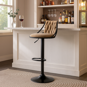 Brown Velvet Bar Stool with Black Base