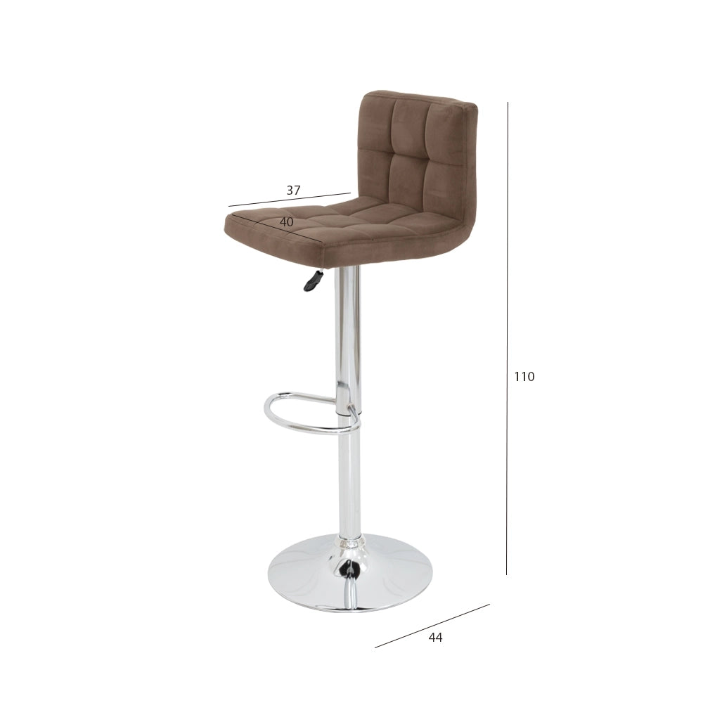 Dark Brown Velvet Bar Stool with Chrome Base Luxury Casa