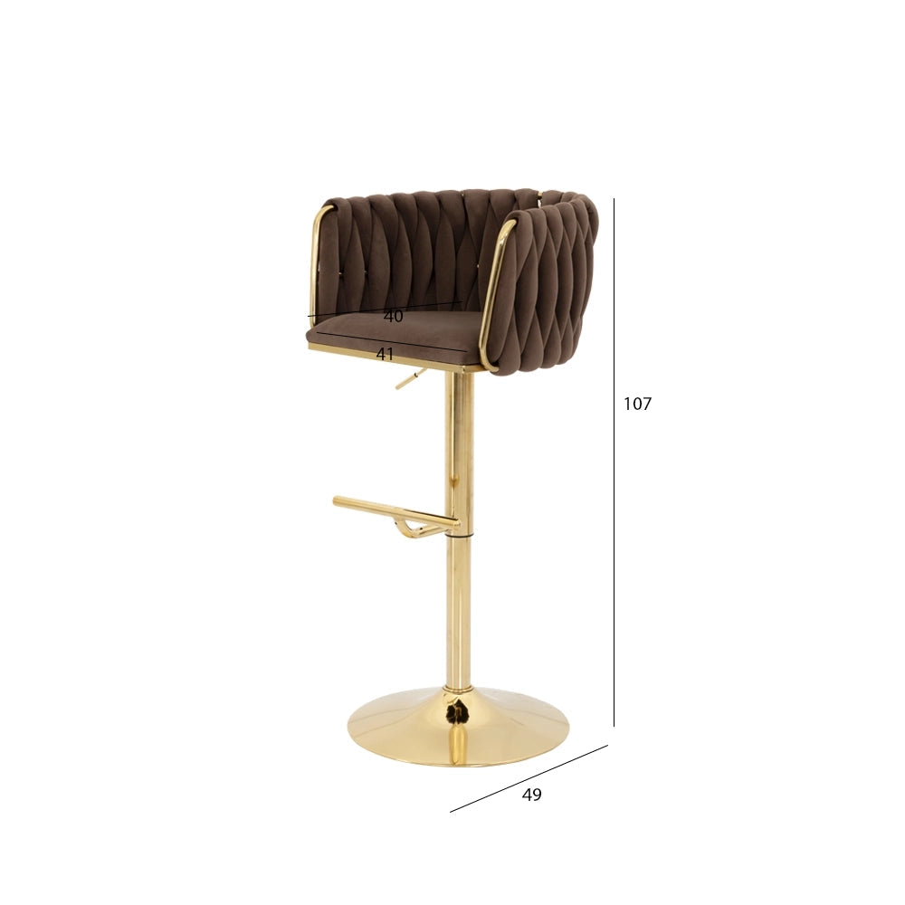 Dark Brown Velvet Bar Stool with Gold Base Luxury Casa