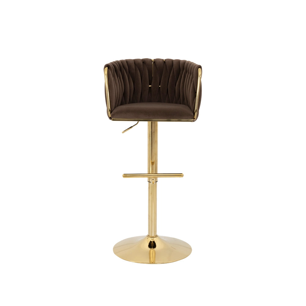 Dark Brown Velvet Bar Stool with Gold Base Luxury Casa