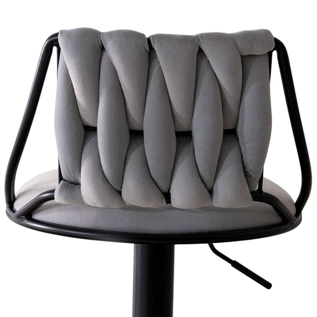 Grey Velvet Bar Stool with Black Base Luxury Casa