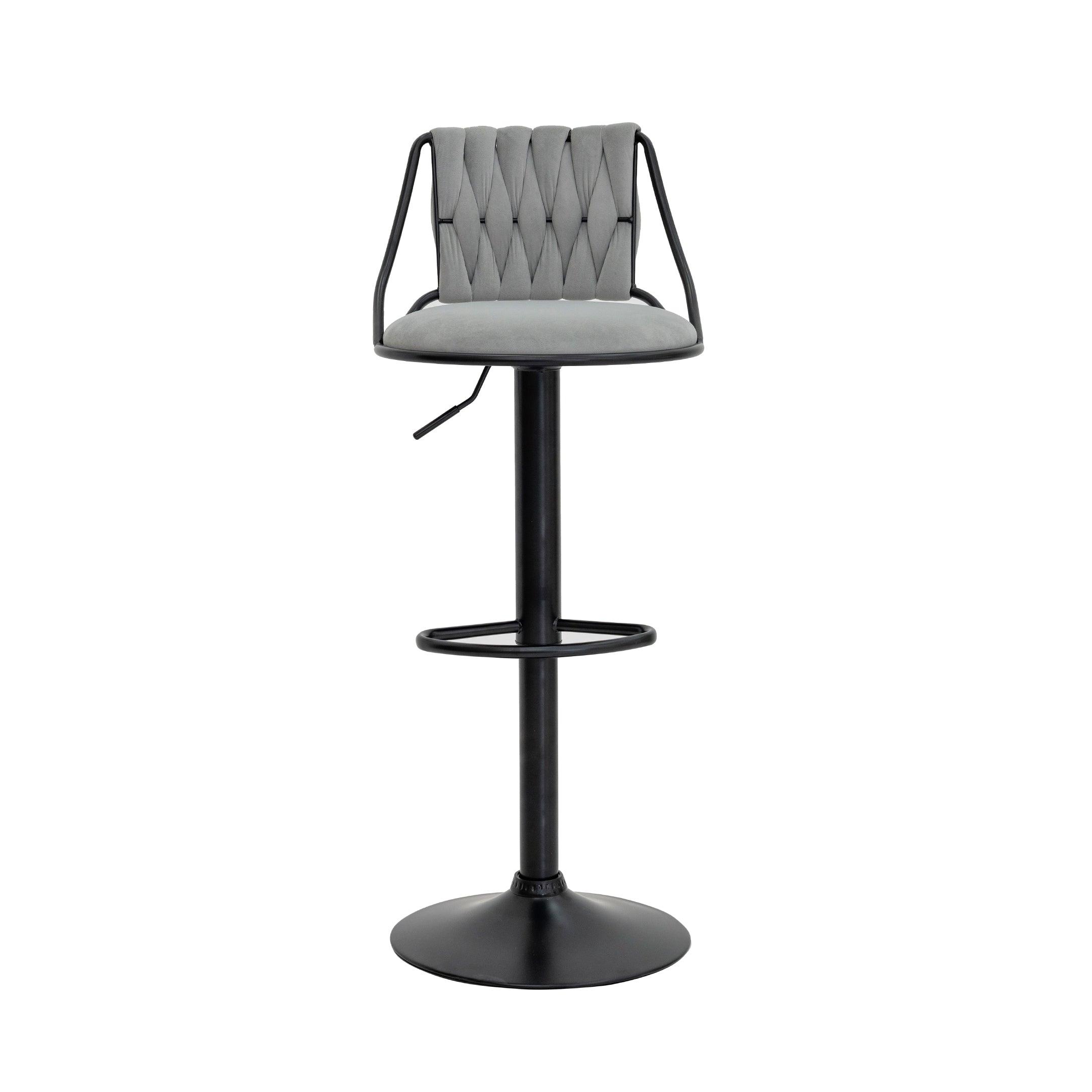 Grey Velvet Bar Stool with Black Base Luxury Casa