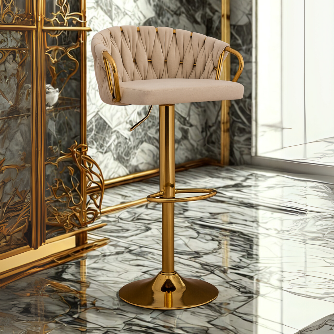 Luxury Velvet Bar Stool with Golden Base Luxury Casa