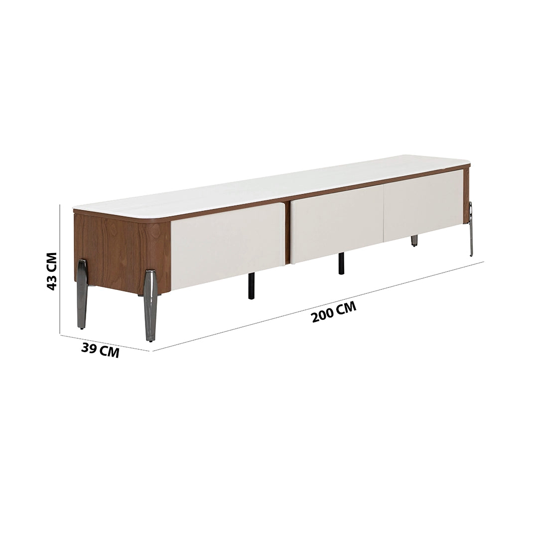 Modern White TV Unit with Wooden Accents Luxury Casa