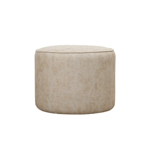 Round Faux Leather Ottoman – Beige