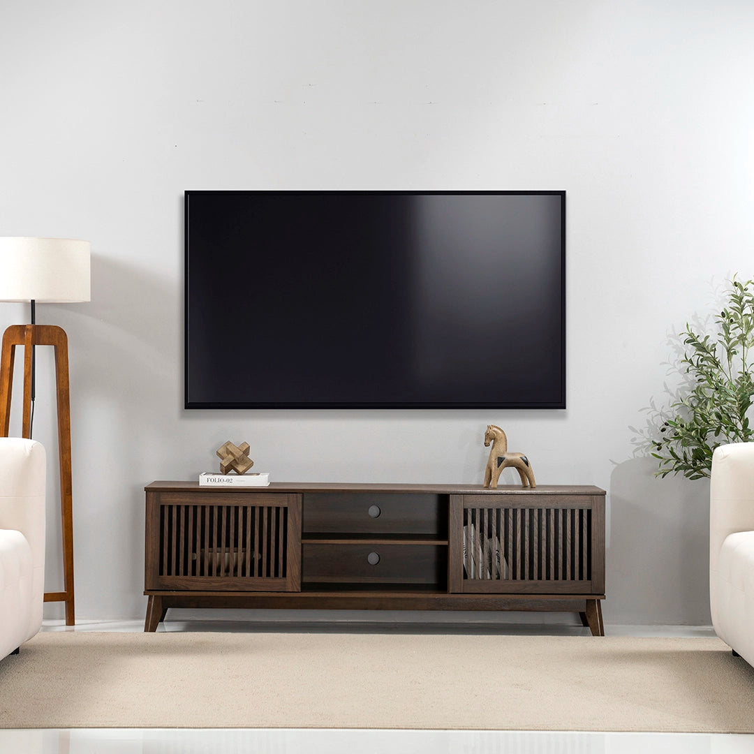 Wooden TV Unit with Slatted Doors Luxury Casa