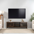 Wooden TV Unit with Slatted Doors Luxury Casa