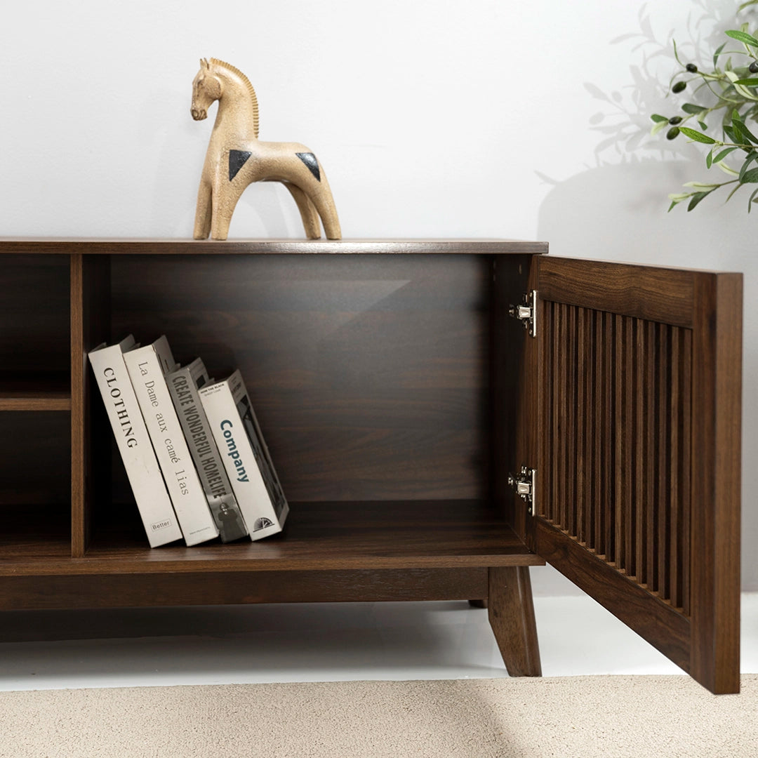 Wooden TV Unit with Slatted Doors Luxury Casa