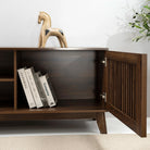 Wooden TV Unit with Slatted Doors Luxury Casa