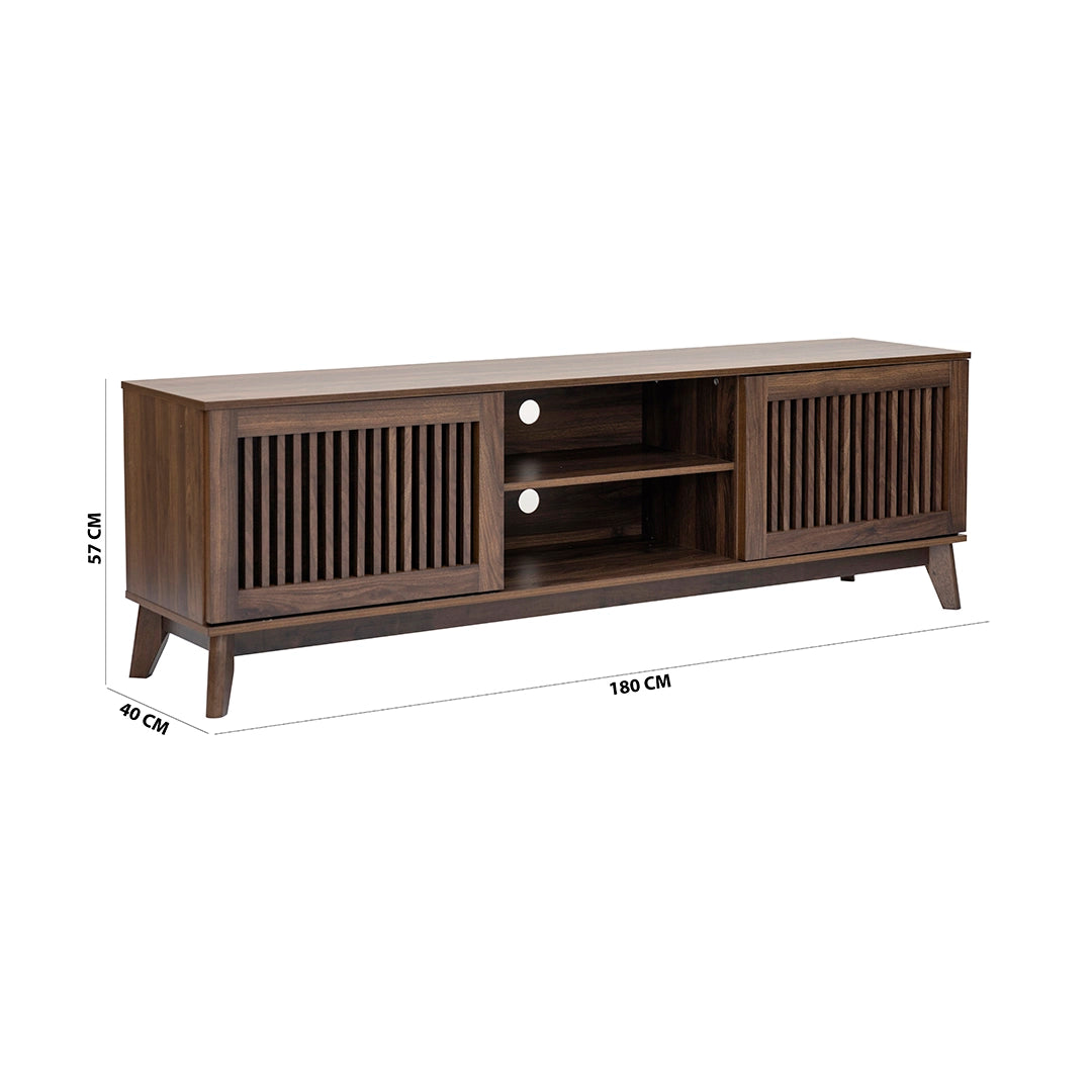 Wooden TV Unit with Slatted Doors Luxury Casa