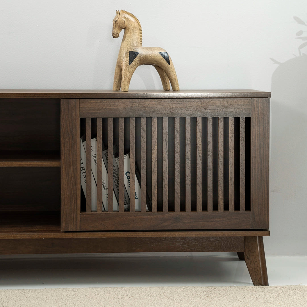 Wooden TV Unit with Slatted Doors Luxury Casa