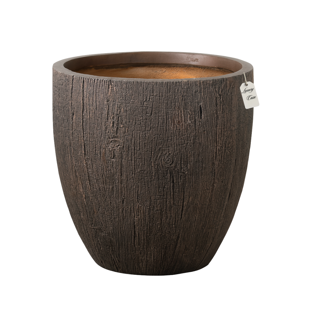 Wood Grain Textured Planter – Modern Decorative Pot - Medium Luxury Casa
