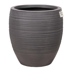Dark Ribbed Round Planter – Modern Decorative Pot - Large
