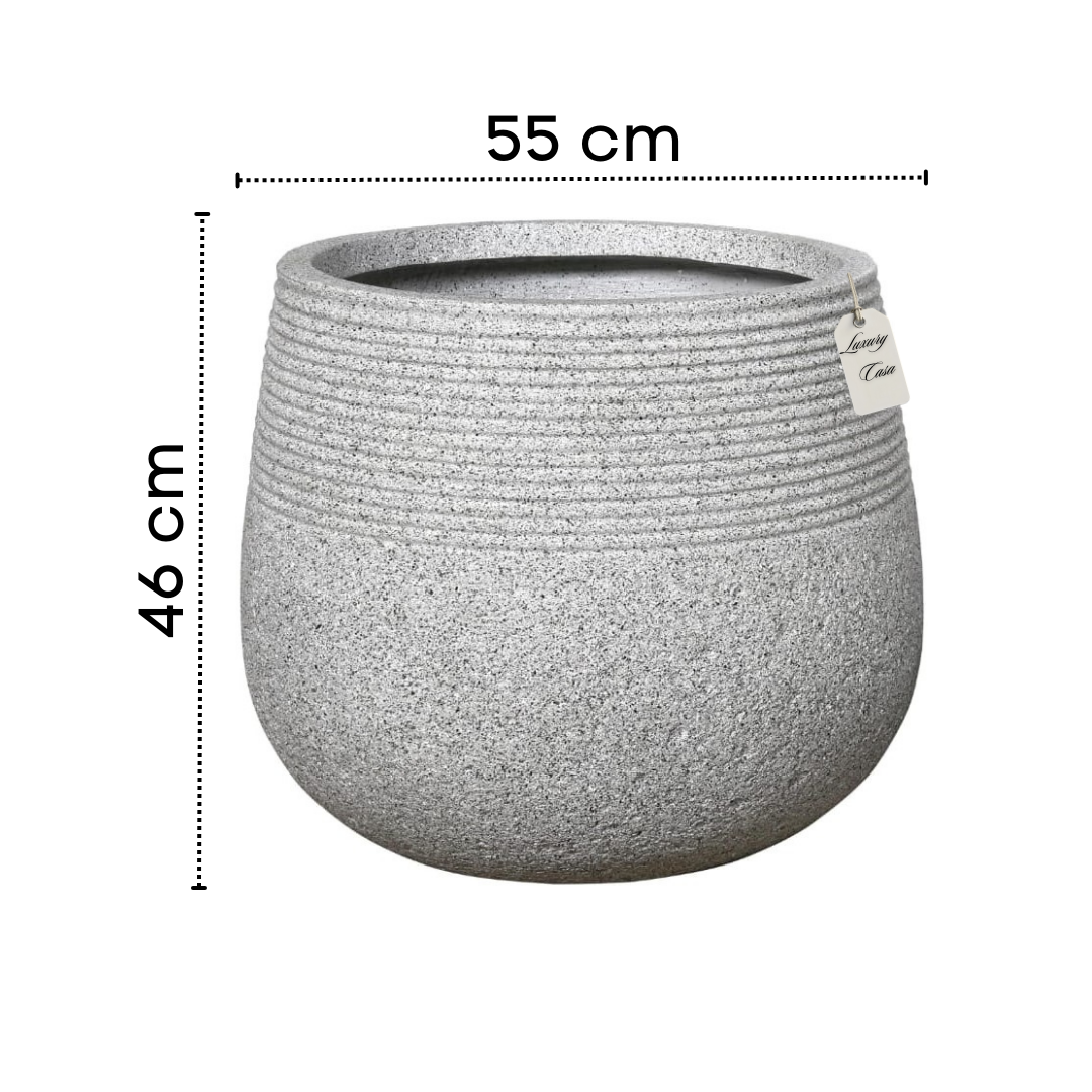 Stone Finish Ribbed Band Planter – Modern Decorative Pot - Large Luxury Casa