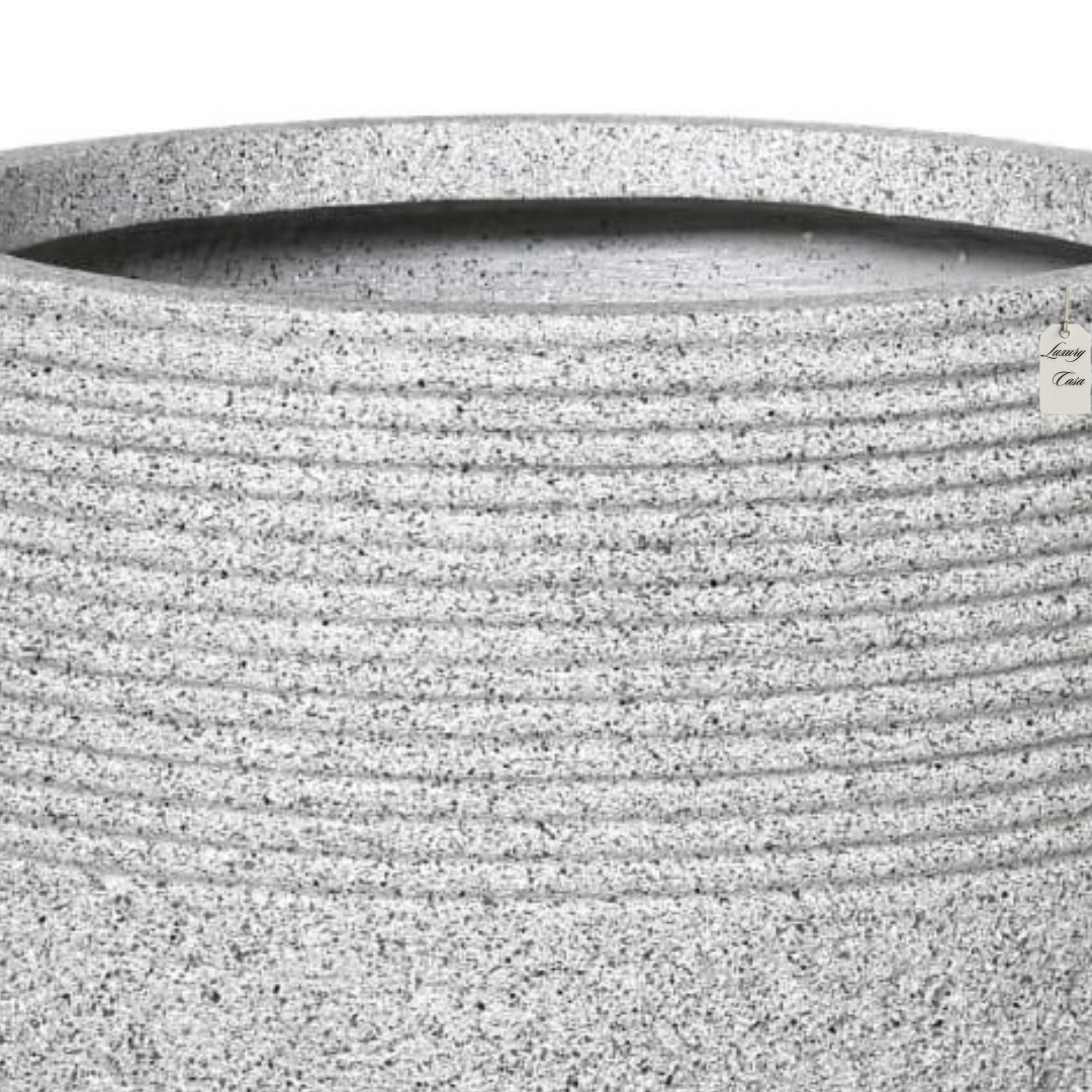 Stone Finish Ribbed Band Planter – Modern Decorative Pot - Large Luxury Casa