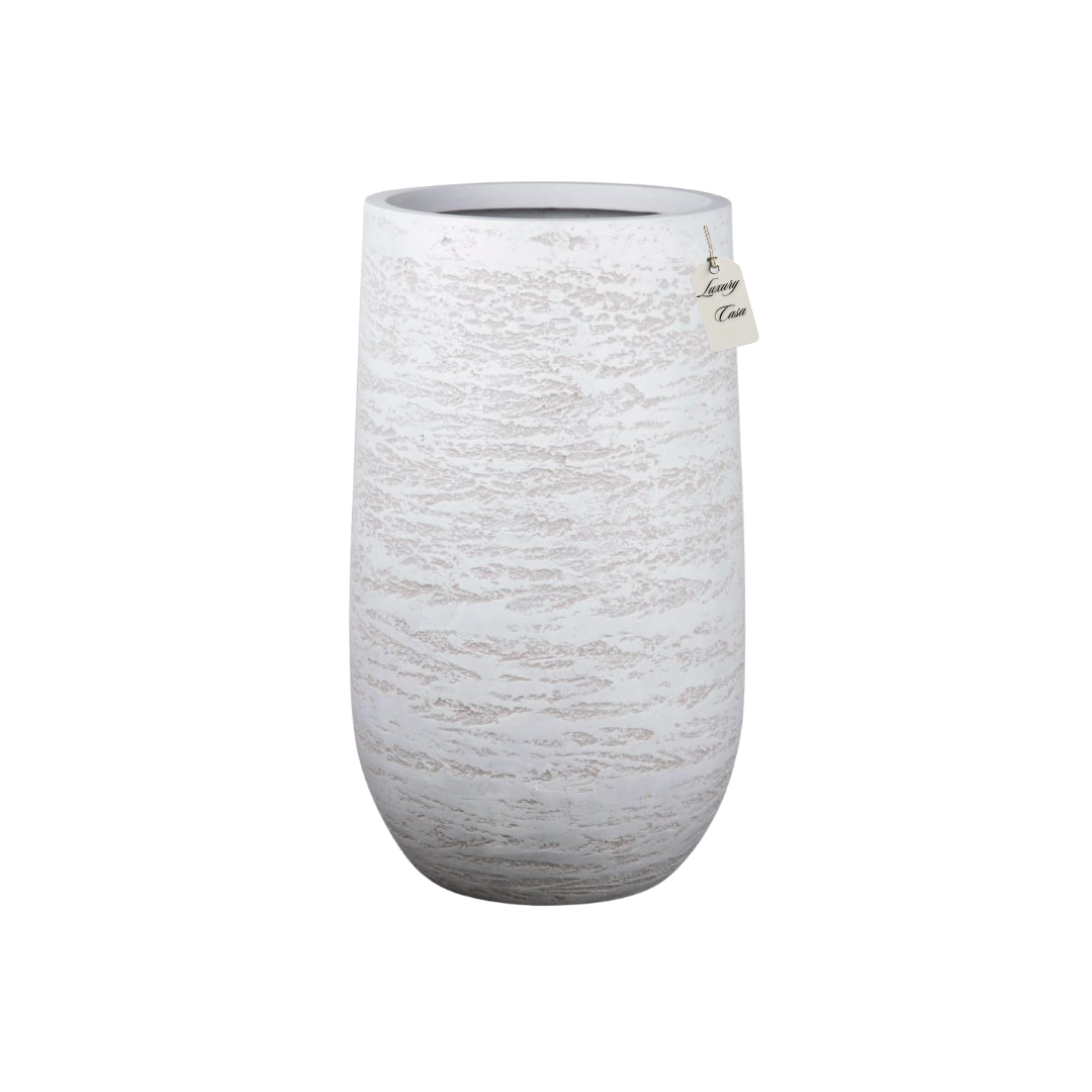 Textured White Tall Planter – Modern Decorative Pot - Medium Luxury Casa