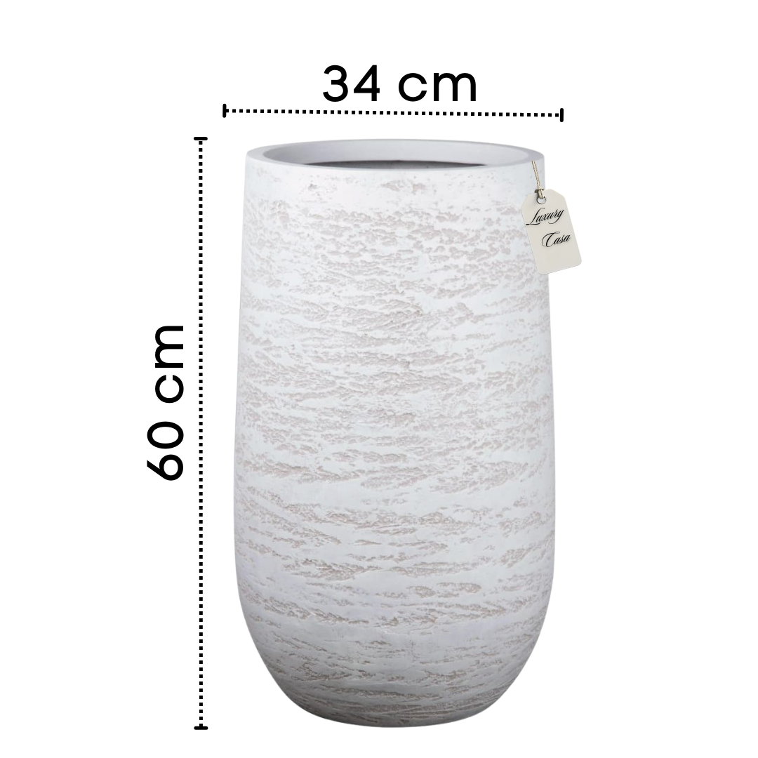 Textured White Tall Planter – Modern Decorative Pot - Medium Luxury Casa
