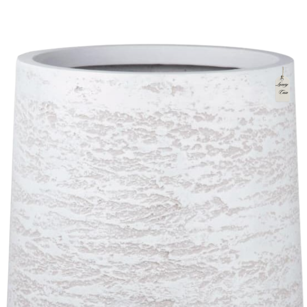 Textured White Tall Planter – Modern Decorative Pot - Large Luxury Casa
