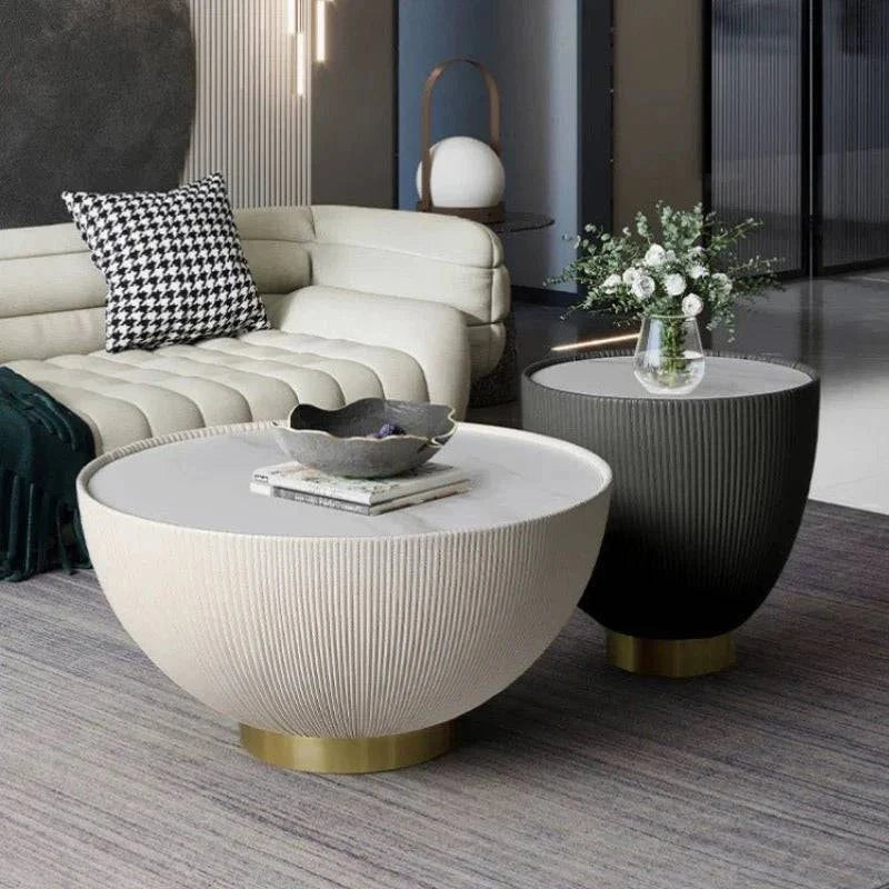 Marata Modern Coffee Table Set – Cream & Charcoal with Gold Base Luxury Casa