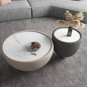 Marata Modern Coffee Table Set – Cream & Charcoal with Gold Base Luxury Casa