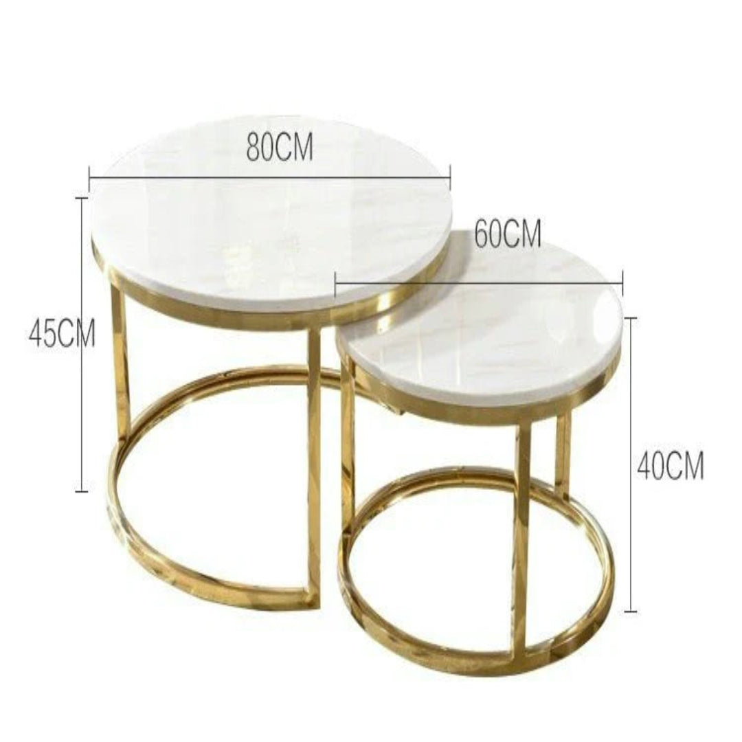 Marble Nesting Coffee Table Set – White & Gold Luxury Casa