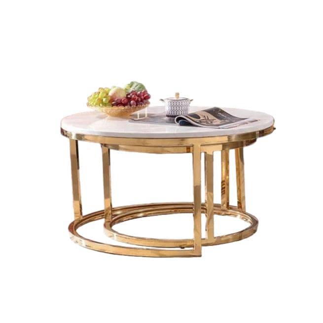 Marble Nesting Coffee Table Set – White & Gold Luxury Casa