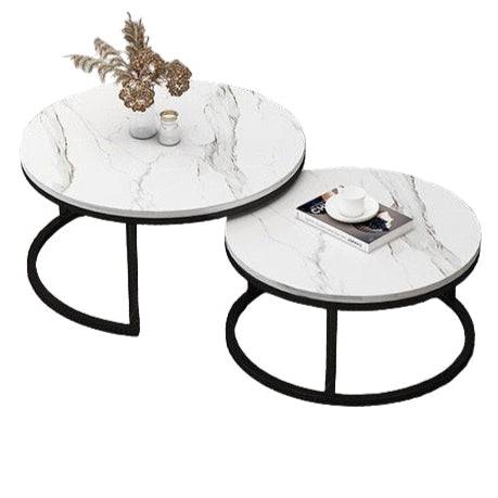 Marble Nesting Coffee Table Set – White Top with Black Base Luxury Casa