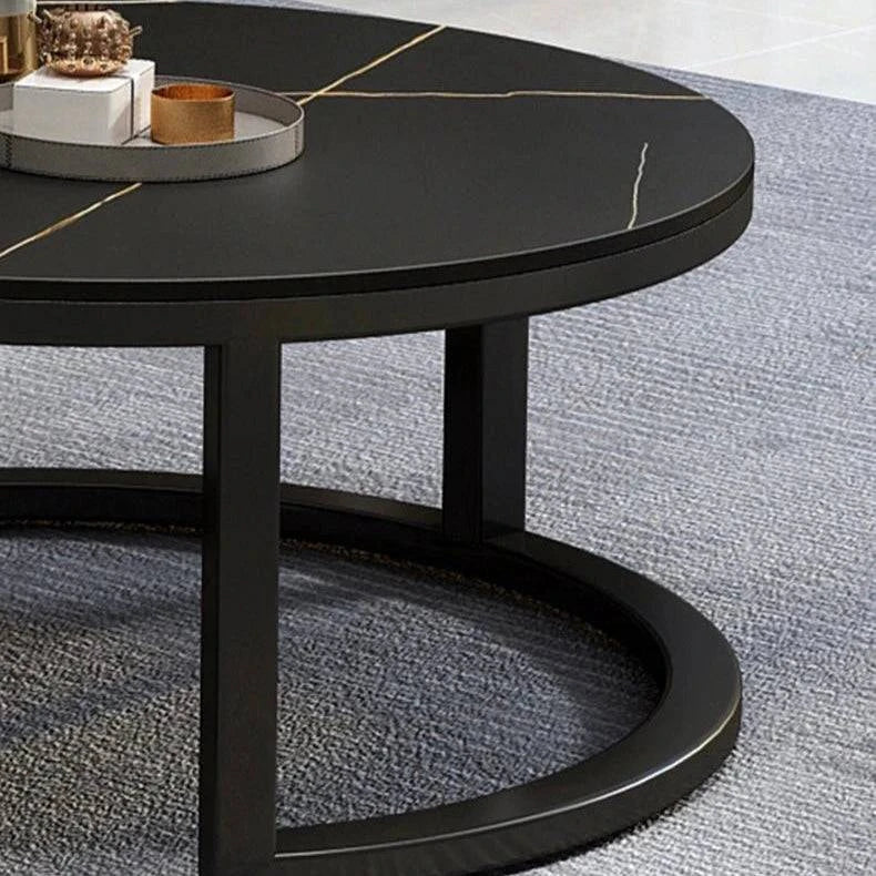 ROI Black Coffee Table Set – Marble Top with Hidden Drawer Storage Luxury Casa